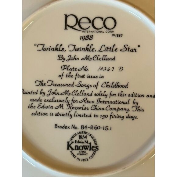 Reco "Twinkle Twinkle Little Star" Collectible Plate John McClelland 1988 (5127) - Picture 4 of 5